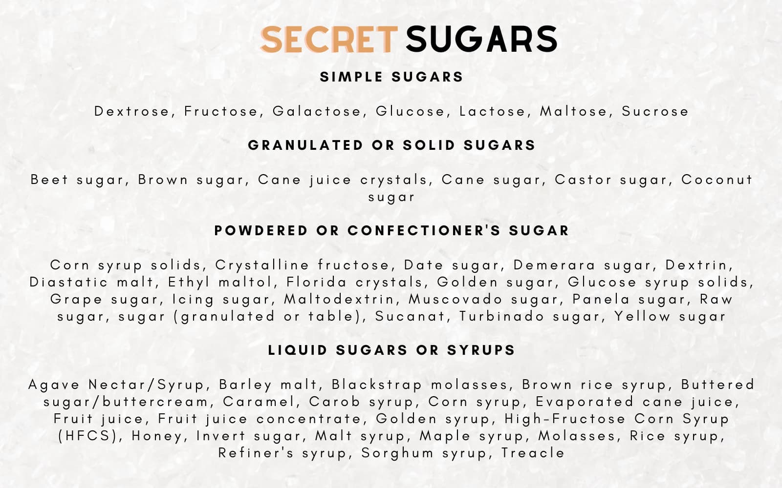 Different Names for Sugar