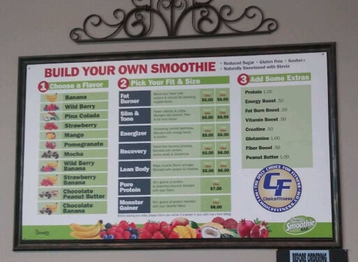 DrinkFit Menu in Choice Fitness